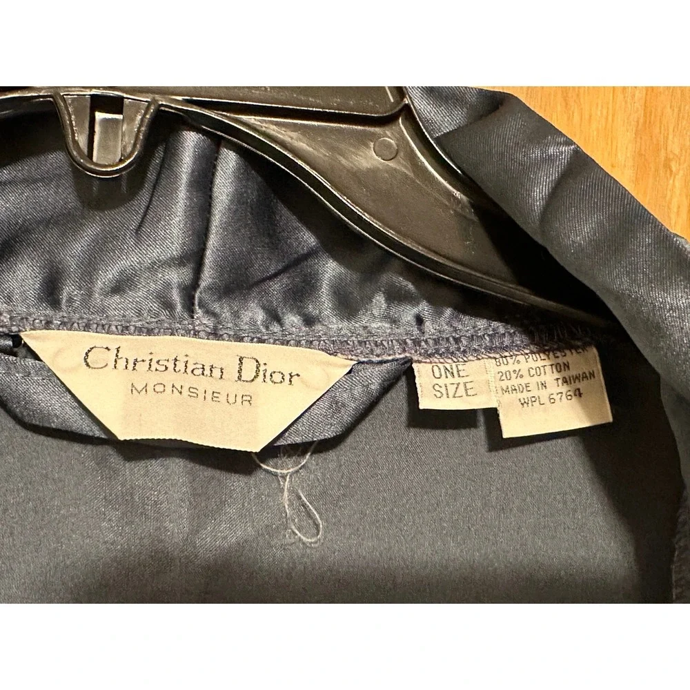 Christian Dior Monsieur Vintage Satin Robe Charcoal Gray Kimono One Size